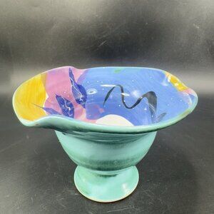 Italian Art Pottery Footed Dish Bowl Container Hand Made RedWare Made In Italy